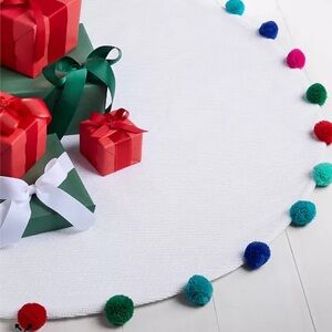 Whimsy White Tree Skirt With Pom Poms, NWT